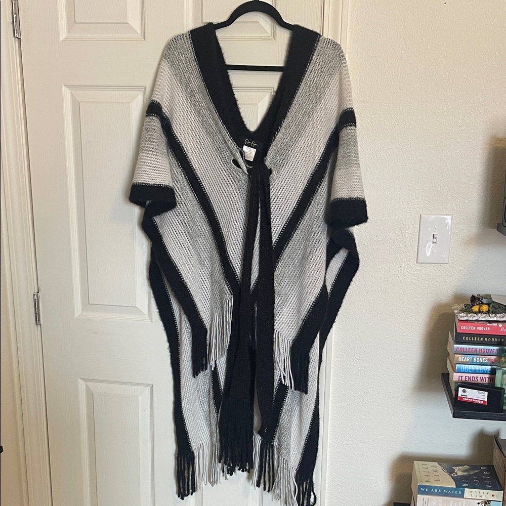 Jessica Simpson Black and White Knit Poncho